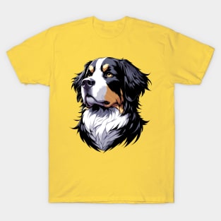Stunning and Cool Bernese Mountain Dog Monochrome and Gold Portrait for Father's Day T-Shirt